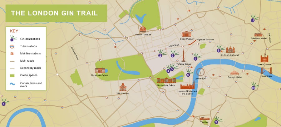 La mappa del London Gin Trail